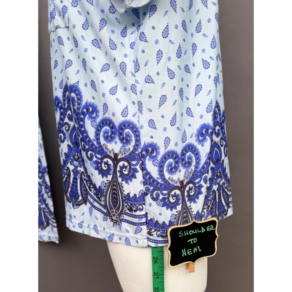 Blue Paisley Pajama Set 3x Short Sleeve Button Top Long Pants Sleepwear Lounge